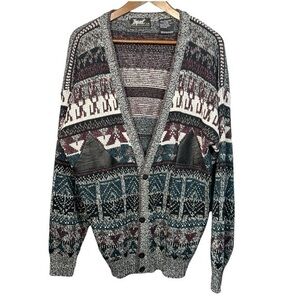 Vintage Mens Grandpacore Cardigan Sweater‎ Size Large Geometric Abstract Aztec